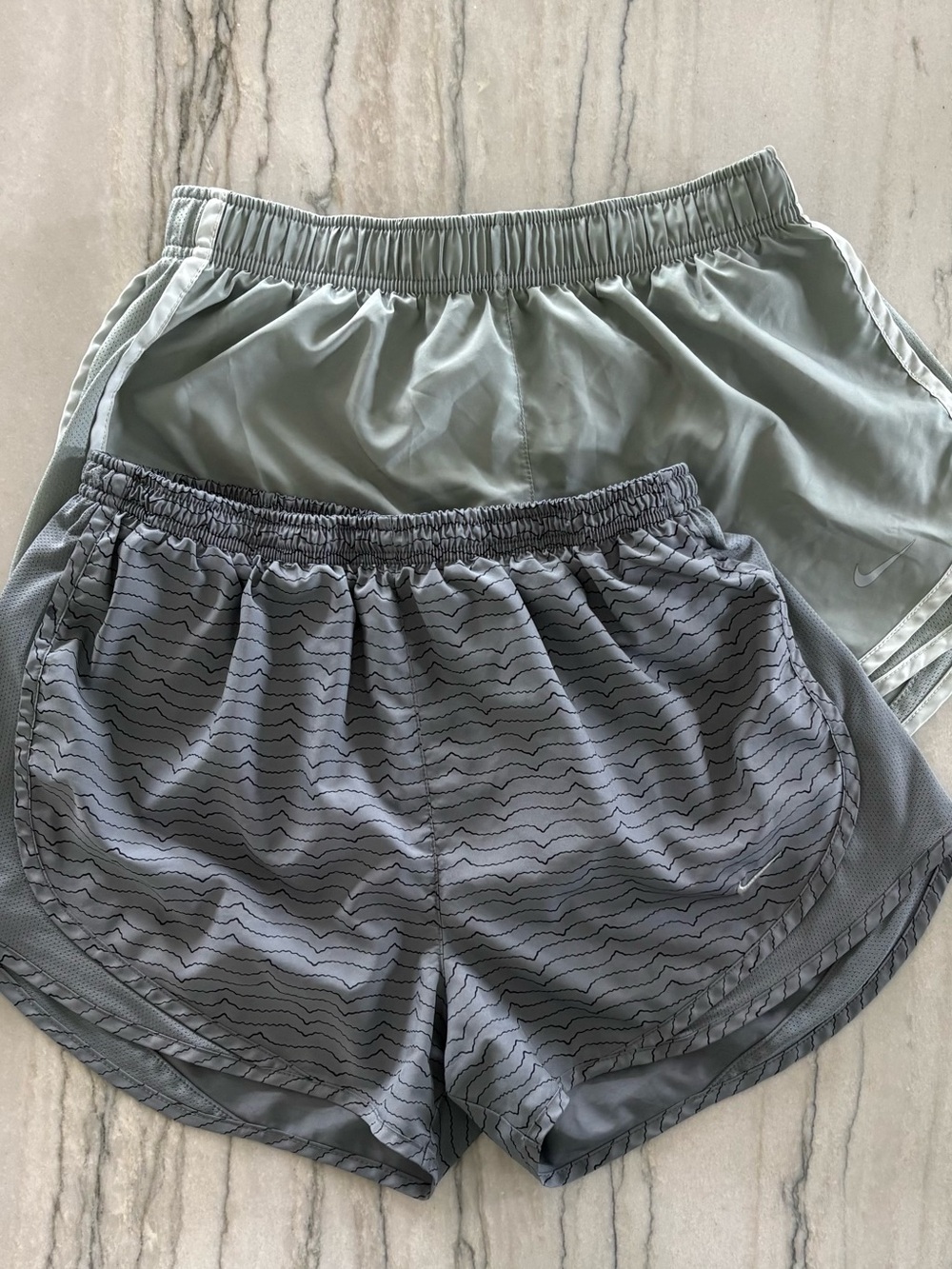 Nike Women's Gray and Light Green Athletic Shorts Duo